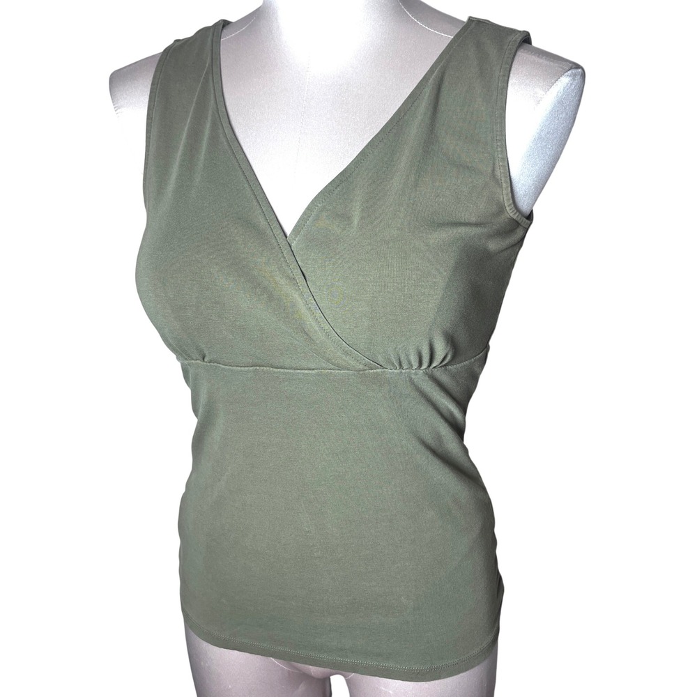 Ann Taylor Olive Green Surplice Wrap Sleeveless Babydoll Tank Top XS Cotton Y2K